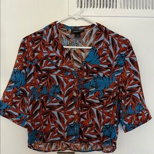 MONKI Tiger Floral Print Women's Top - Blue and Orange